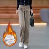 Samt Gepolsterte Lässige Hosen Damen Herbst Winter Hohe Taille Cordhosen Damen Große Größen Gerade Hosen Damen