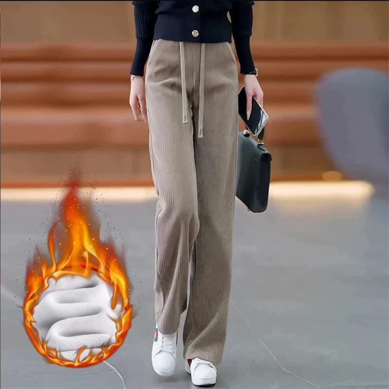 Samt Gepolsterte Lässige Hosen Damen Herbst Winter Hohe Taille Cordhosen Damen Große Größen Gerade Hosen Damen
