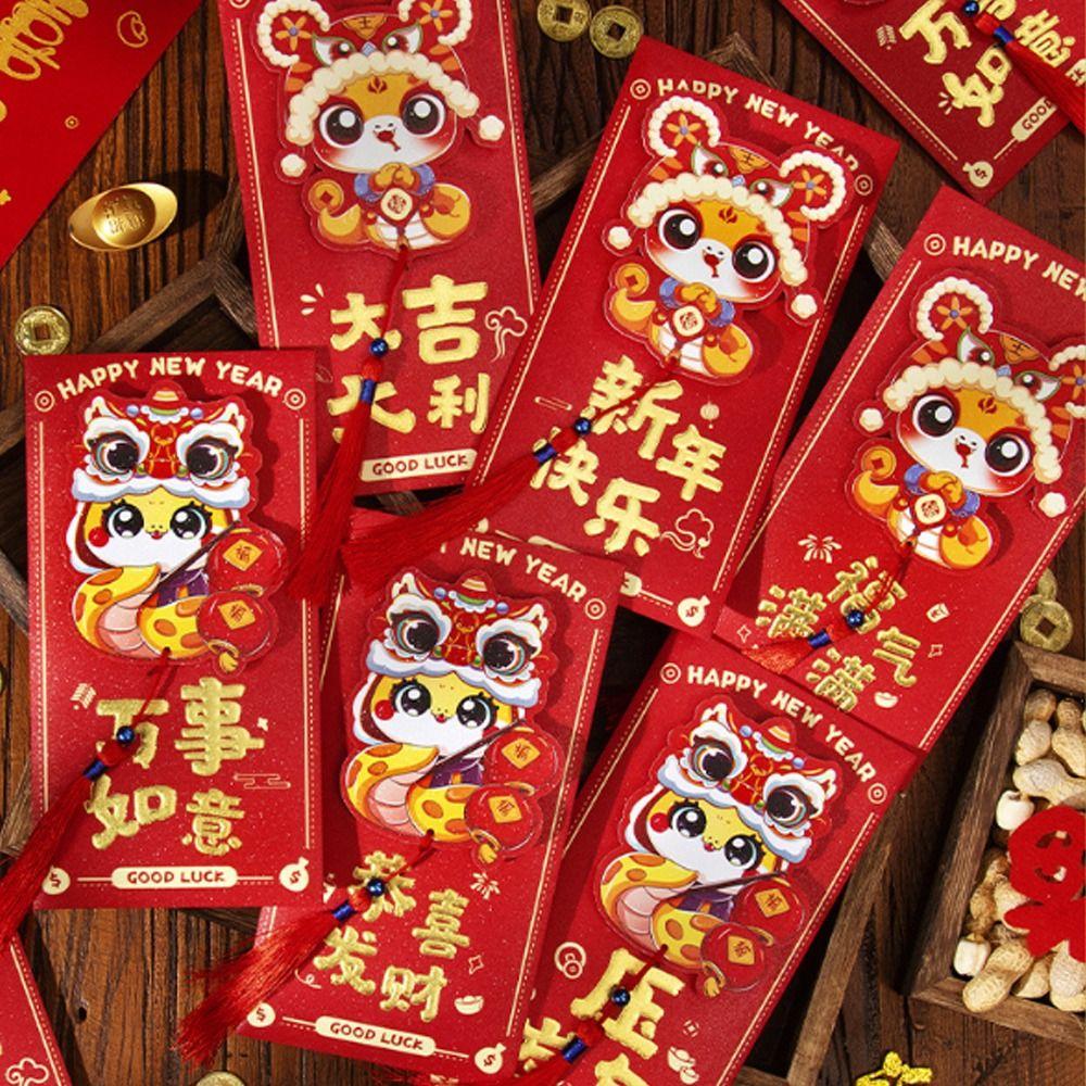 6pcs Chinese Style 3D New Year Money Pocket Traditional Good Luck Red Packet  Wedding Birthday