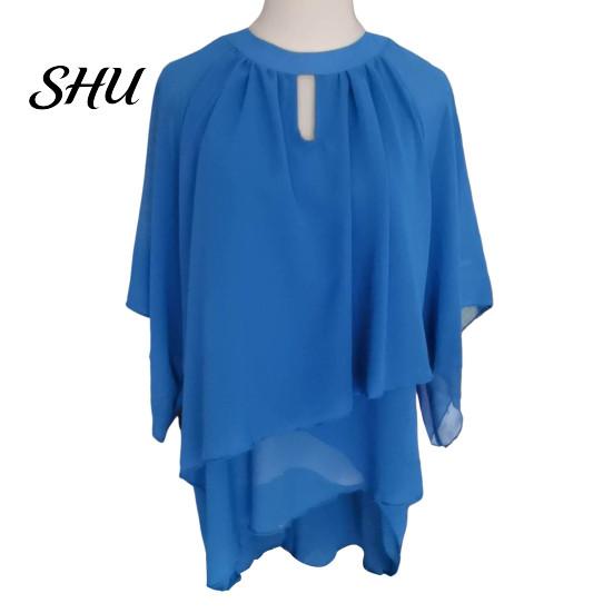 Solid Color Two-piece Suit 2 Pcs/Set Women Top Pants Set Hollow Out Half Sleeve O Neck Irregular Half-sleeve And Trousers Layered Hem Wide Leg
