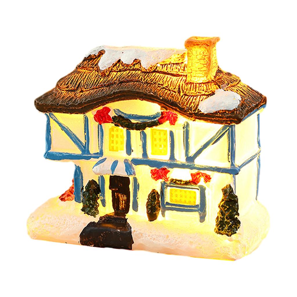 Christmas Village Scene for Home Desktop Ornaments Resin House Snowy Winter Town With LED Light Figurines for Christmas