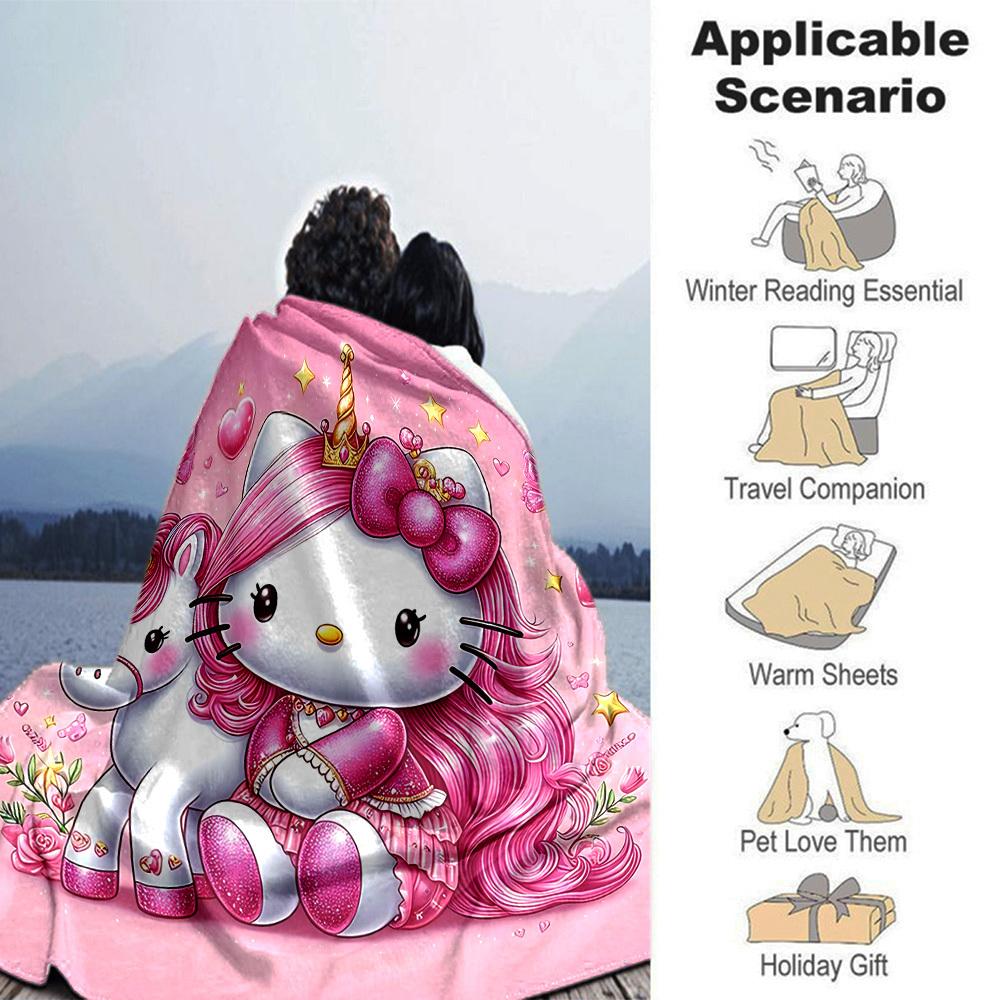 1pc Hello Kitty unicorn blanket Lightweight Flannel Throw for Sofa Bed Travel Camping Livingroom Office Couch Chair