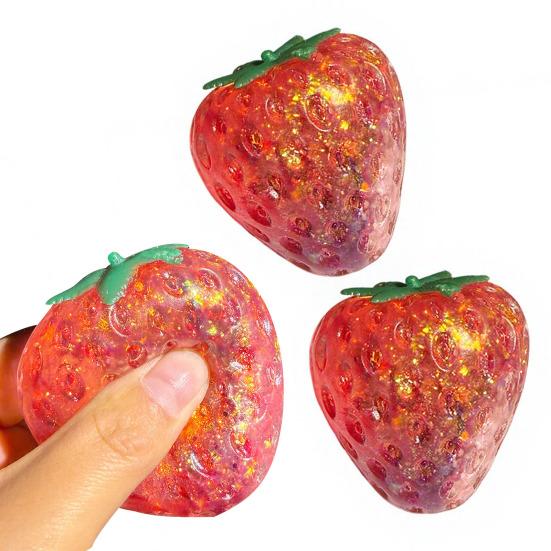 Clear Glitter Strawberry Squeeze Toy Slow Rebound Stress Relief Simulated Fruit Fidget Toy Anti-anxiety Sensory Ball Decompression