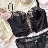 Conjunto de Ropa Interior para Mujer de Moda Francés Sexy Ultradelgado Ajustado Sujetador Verano Hueco Sujetadores Encaje Bordado Lencería Braguitas Íntimos Conjunto