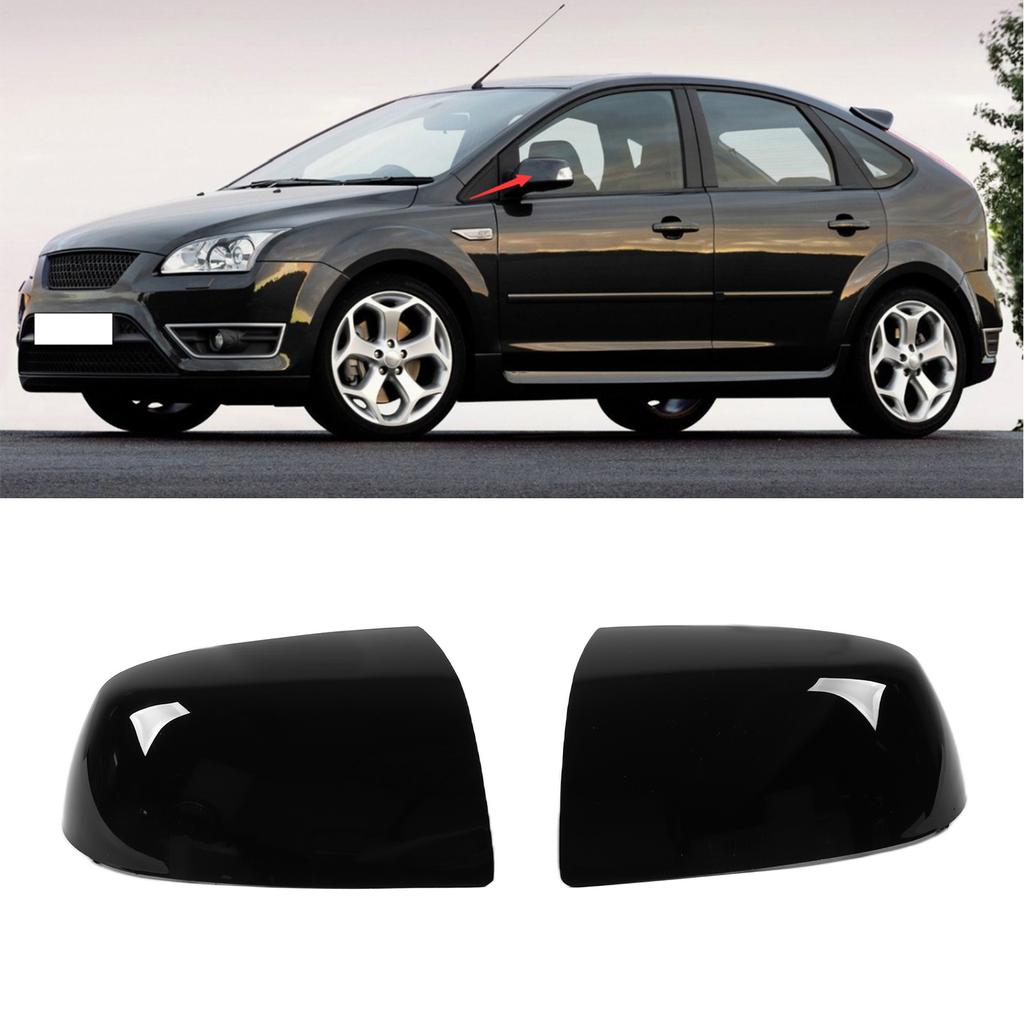 Paar Rückspiegelabdeckung Glänzend Schwarz 1429790 Ersatz für Ford Focus 2005?2007