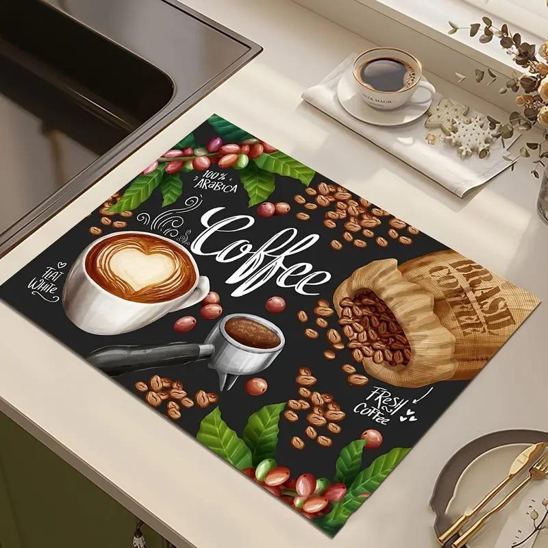 1ks Gumová sušicí podložka s retro kávovým nádobím Pro kavárny Restaurace Kuchyň Kobercové nádobí Odolné Diatom Mud Stolní podložka Pet Mat Coffee