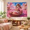Cherry Blossom Kawaii Anime Girl Aesthetic Tapestry Soft Pastel Floral Wall Hanging Teen Dorm Bedroom Otaku Home Decor