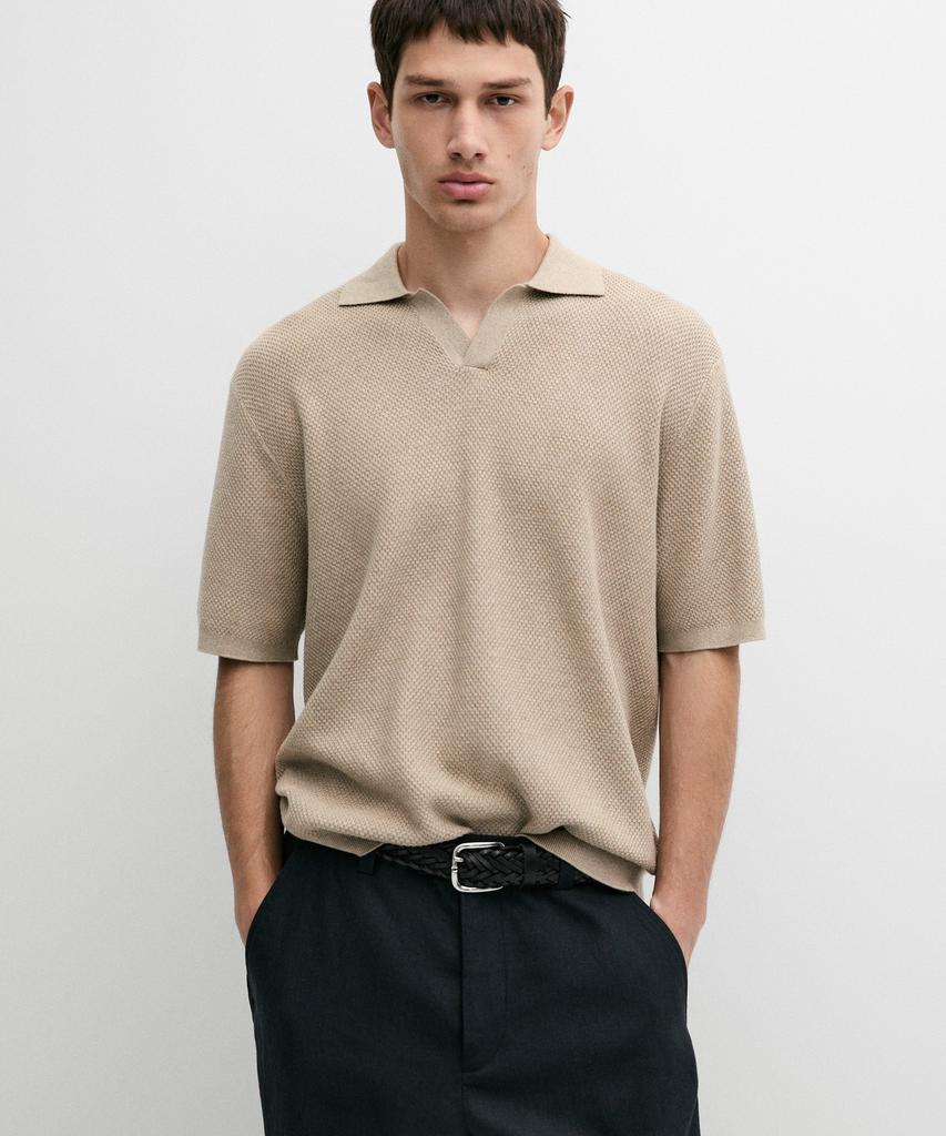 Masimodutti Cotton Blend V-Neck Knit Polo Shirt