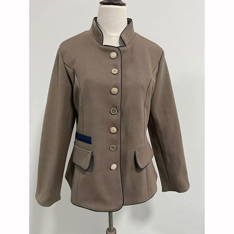 Single Slim Jacket Turtleneck Long Sleeved Coat Winter Elegant Pocket Short Outwear