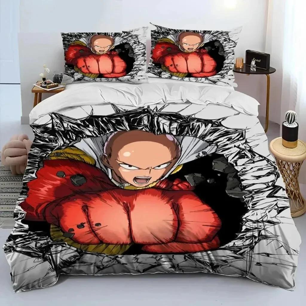 Anime One-Punch Man Saitama Beding Set Printed Bed Linen Set With Pilowcase Bed Soft Duvet Cover Soft Single Double Quen Super King-Sized Dimensionsd