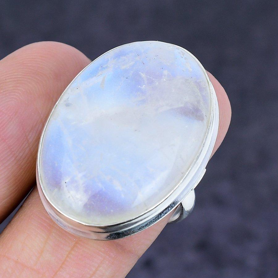 Moonstone Gemstone Handmade 925 Sterling Silver Jewelry Ring Size 8.5 v3L12