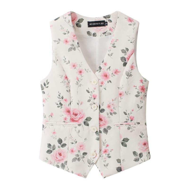 Women Suit Vest Sleeveless Single-Breasted Button Waistcoat Casual Office Short Outerwear Layering Tank Gilet