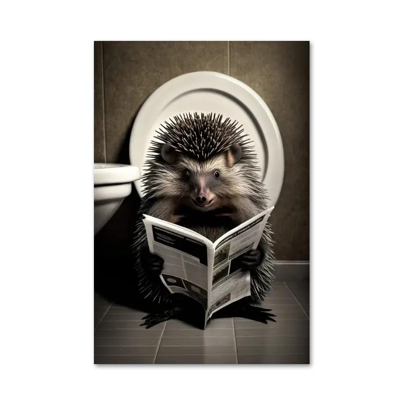 Funny Bathroom Humorous Animal Bear Dog Tiger Sitting On Toilet Reading Newspaper Canvas Painting Posters and Prints Wall Art