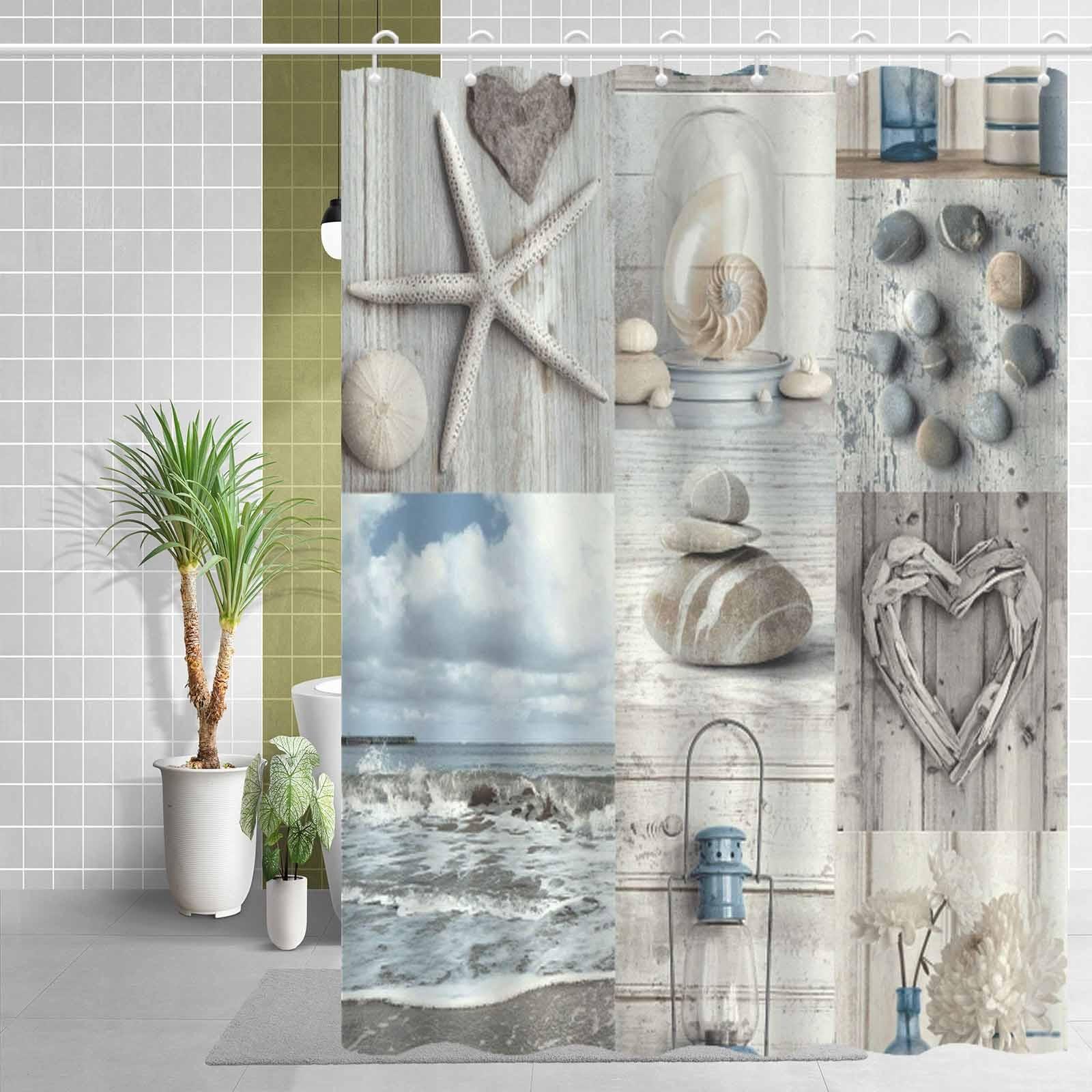 

Vintage collage of blue ocean shells Shower Curtain Washable Dirt-Resistant Shower Head waterproof Polyester Bath Curtain 90x180CM
