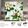 Flower Shower Curtain White Tropical Blooms With Green Leaves & Gold Splash, Hawaiian Style Bath Curtain For Vibrant Home Decor