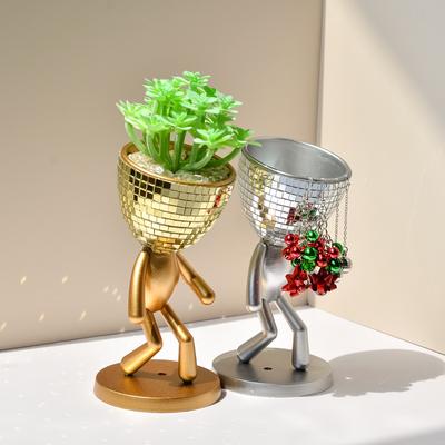 Discobol Vaas, Potten voor Succulenten, Mozaïek Glas Spiegel Potten Grappige Succulenten Potten, Mensvormige Kleine Bloempotten, Bureau Decoratie Cactus Pot