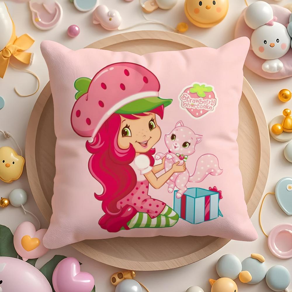 Cartoon S-Strawberry S-Shortcake Cushion Cover Home & Car Multi-Scene Pillow Cover - Reversible, Soft & Durable for Daily Use