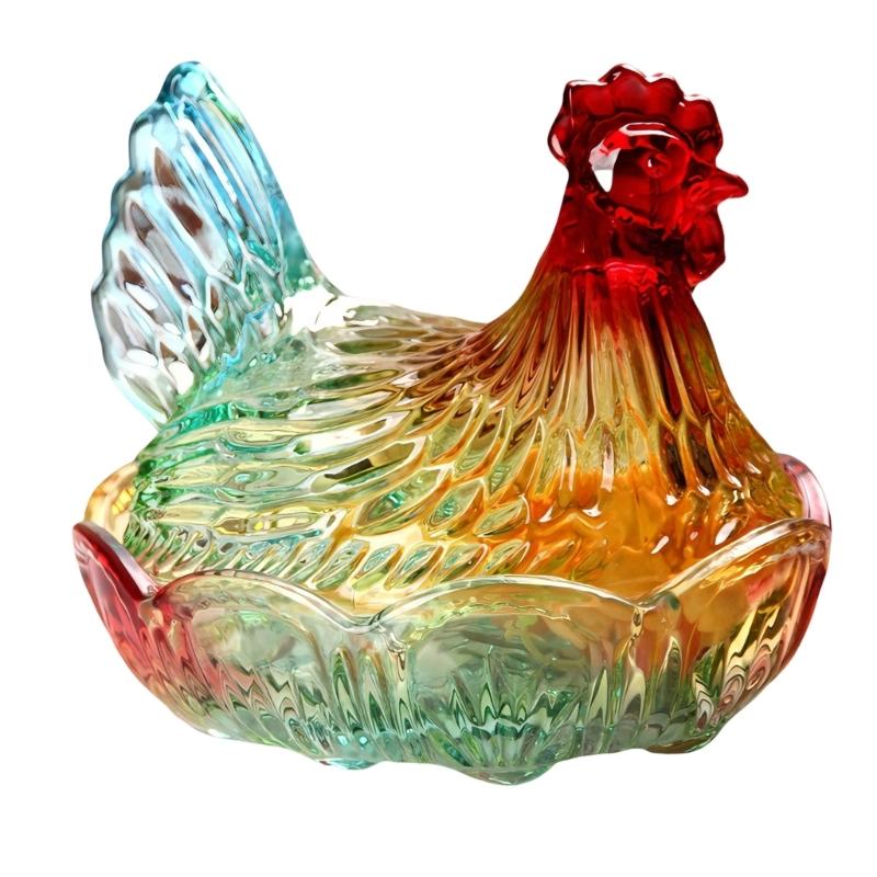 Plat à bonbons en verre cristal forme poulet, Bol à bonbons rétro avec couvercle, Assiette à dessert Bol à snacks Ornement pour décorations de maison