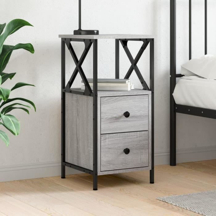 VidaXL Bedside Table Sonoma Grey 34x35.5x70 Cm Engineered Wood 825949