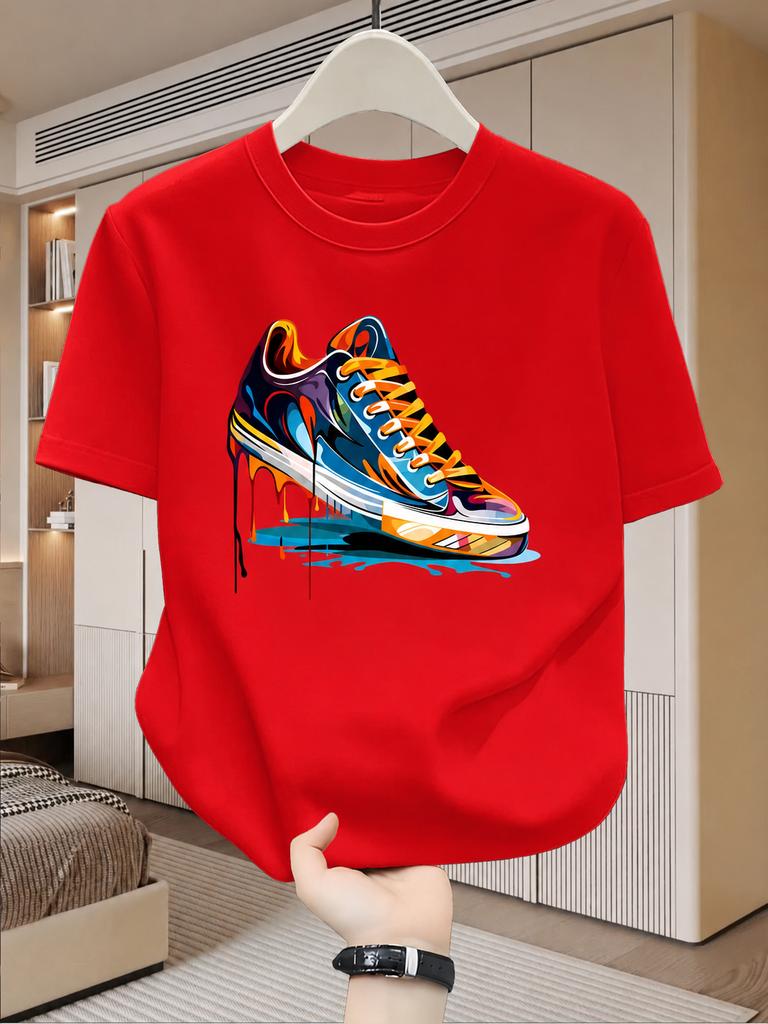 Summer Unisexs Cotton Casual Personalized Trendy Sneakers Graffiti Printed Round Neck Unisexs Clothing Unisexs Short Sleeve Tshirt