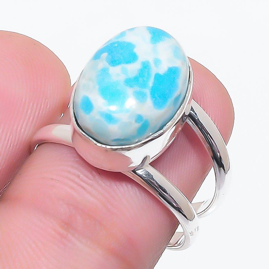 Larimar Gemstone 925 Sterling Silver Jewelry Ring Size 7