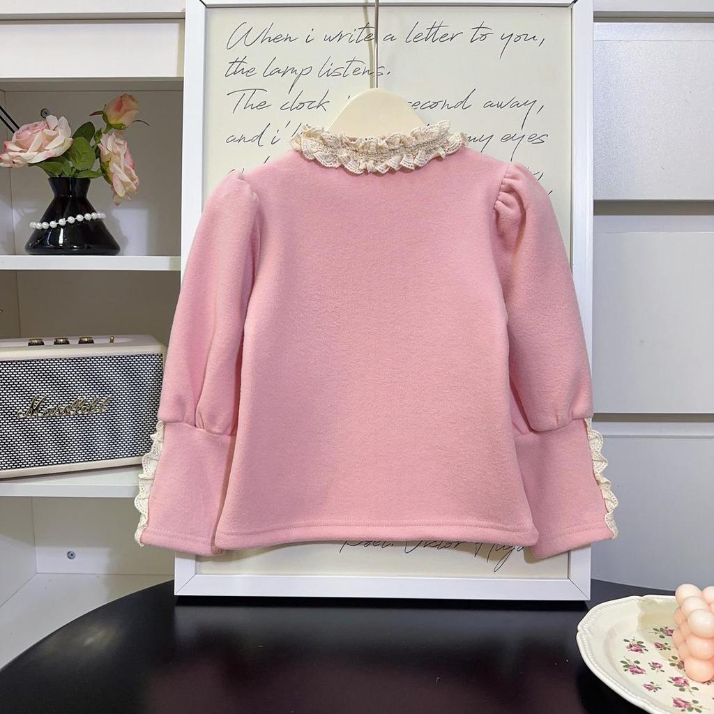 Girls' Princess Lace Ruffle Sweatshirt - Winter Long Sleeve Base Shirt
