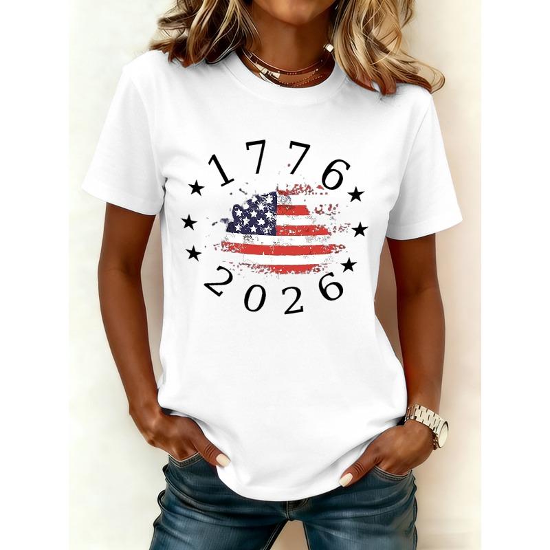 250 Years of Freedom 1776 Festival Womens Print TShirts Summer V Neck Tops Short Sleeve Casual Tees Us Flag