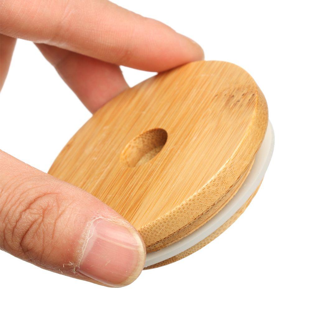 Storage Bottles Silicone Seal Ring Mason Jar Lid With Straw Hole Wide Mouth Cup Bamboo Wood Lids