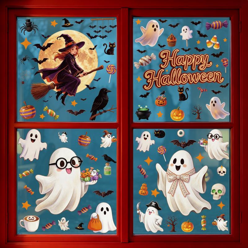 1/2/4/6/8 Blatt Halloween-Dekorationen Kreative Kürbis Geist Glasaufkleber Frohen Halloween-Tag Dekor