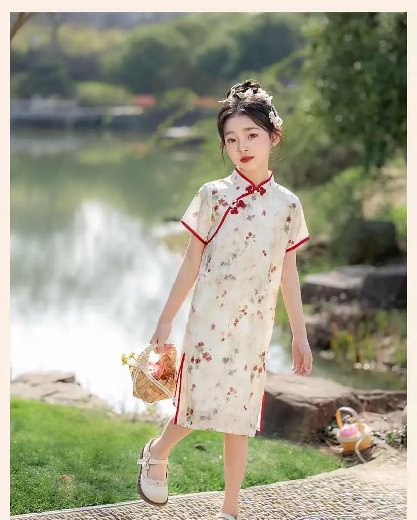 2026 New Trend Stylish Girls' Short Sleeve Cheongsam - High-End Princess Performance Costume
