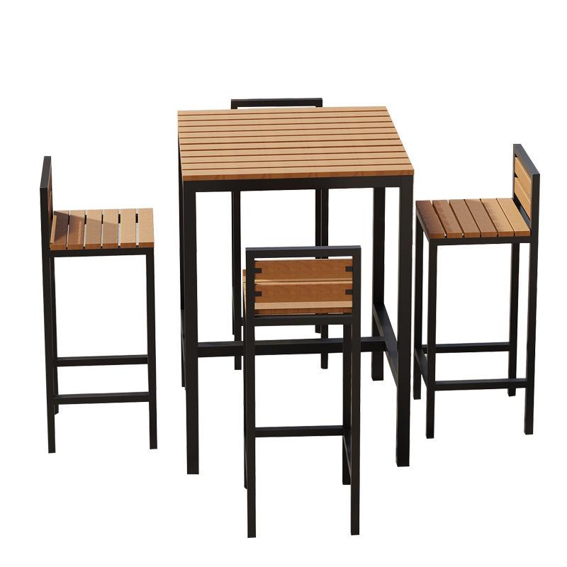 Outdoor Wood-Plastic Waterproof Bar Table & Chairs Set - High-Legged, Wall-Leaning Design for Balcony or Coffee Shop