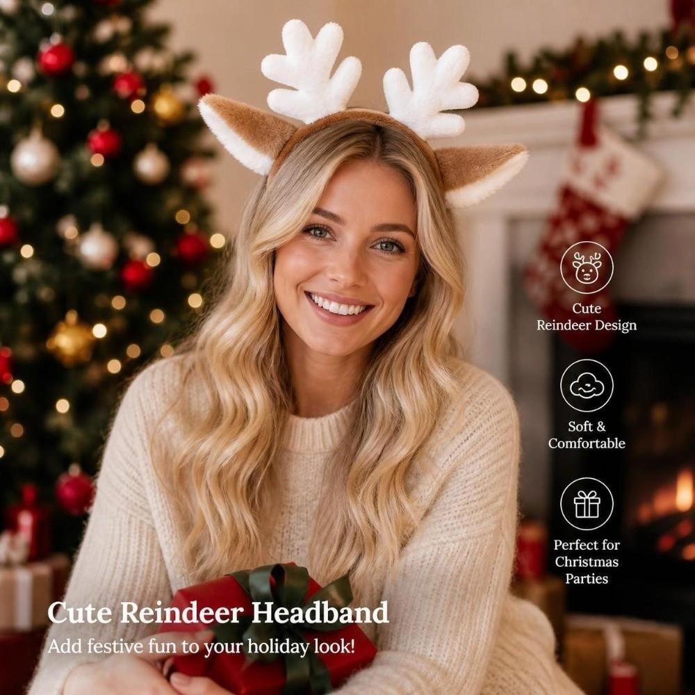 Faux Fur Hairband Deer Ear Hair Hoop Plush Antler Horn Hairband  Hair Accessories