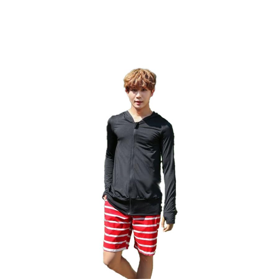 

Мужская толстовка рашгард KOUKOUCOCO, защита от УФ-лучей, охлаждающий материал, длинные рукава, комплект полосатых шорт, черно-синий (JP, Алфавит, LL, Черный)