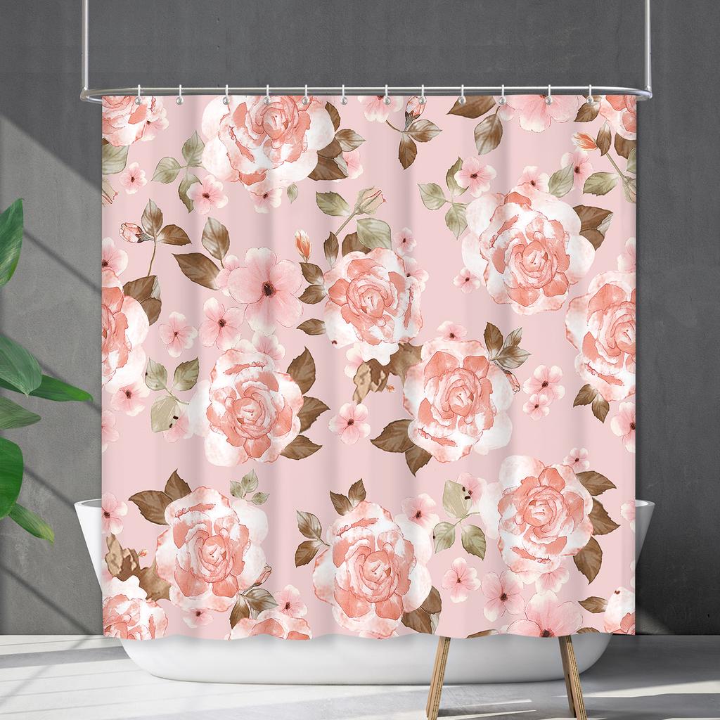 Shower Curtain Waterproof And Mildew-Proof 3D Digital Printing Plant Flower Plant Shower Curtain Bathroom Partition