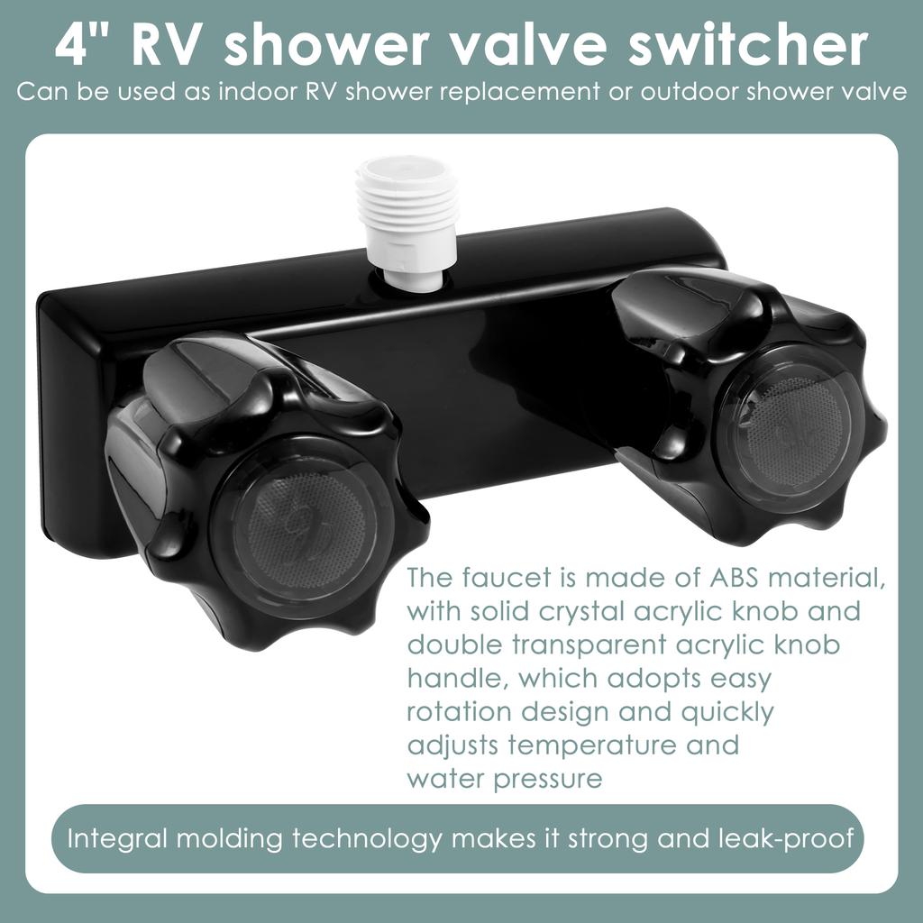 RV Shower Faucet Camper Shower Faucet Replacement 4" RV Shower Valve Diverter with Knobs for Outside and Inside Bathroom Shower