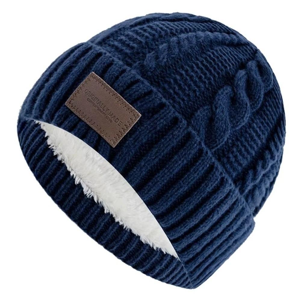 Casual Versatile Winter Knitted Hat Fleece-lined Warm Couple Beanie Thickened Coldproof Beanie Cap Unisex
