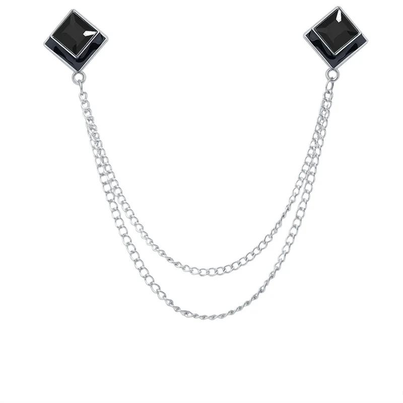 Korean Fashion Geometric Crystal Brooch Tassel Chain Lapel Pin Men s Shirt Collar Jewelry Wedding Party Brooches Accessories
