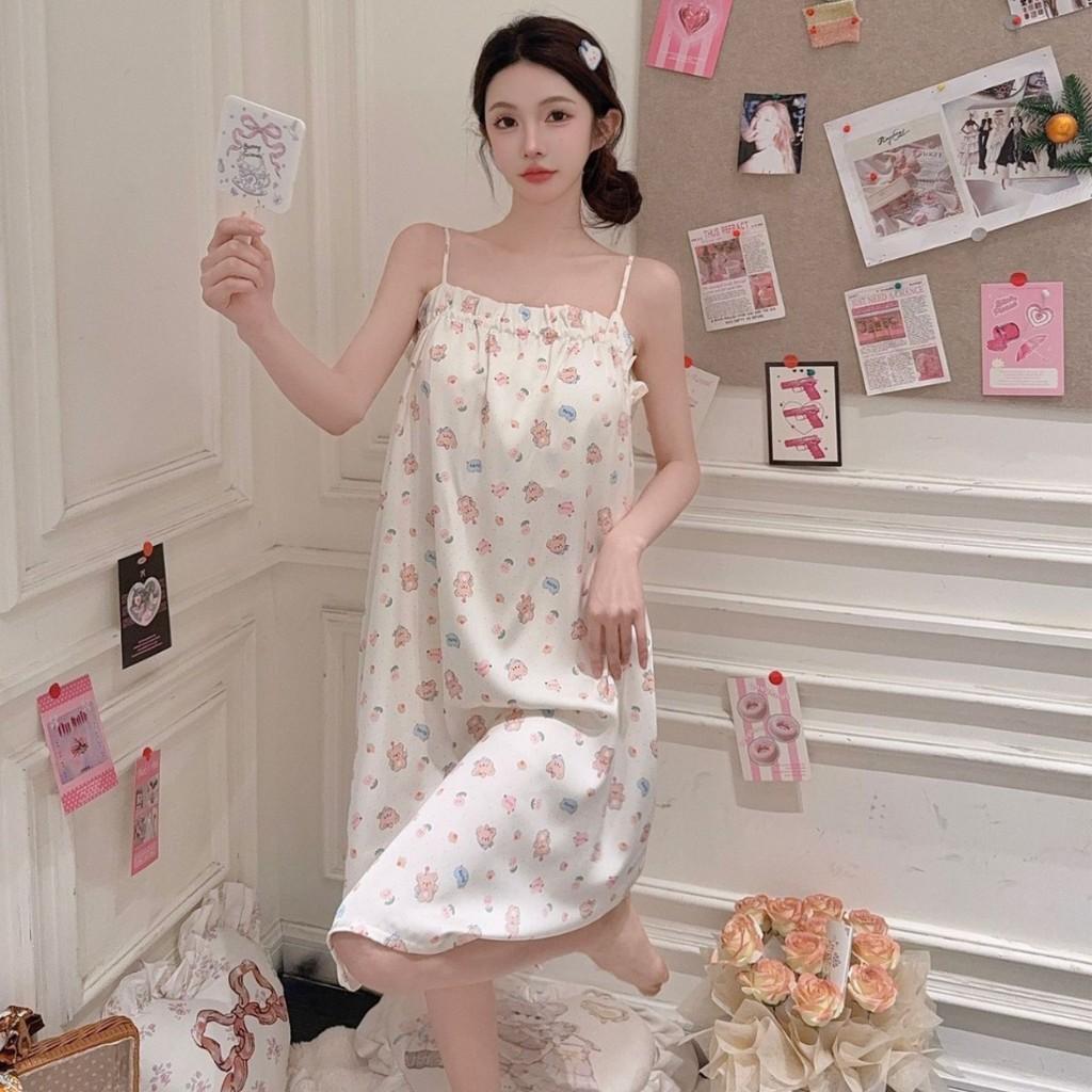 Girl Sleepwear Ice Silk Bear Nightdress Summer Loungewear For Teen Girls