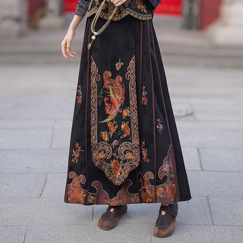 2025 Women's Ethnic A-line Skirt with Phoenix Embroidery