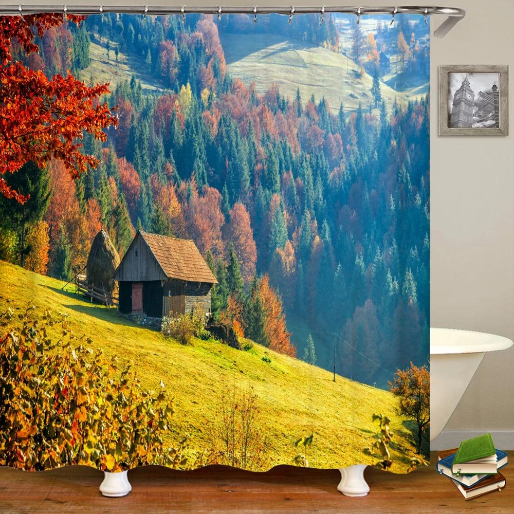 3D Nature Forest Trees landscape Bathroom Shower Curtain Home Decor Curtain Fabric Waterproof Shower Curtain With Hook 180x200