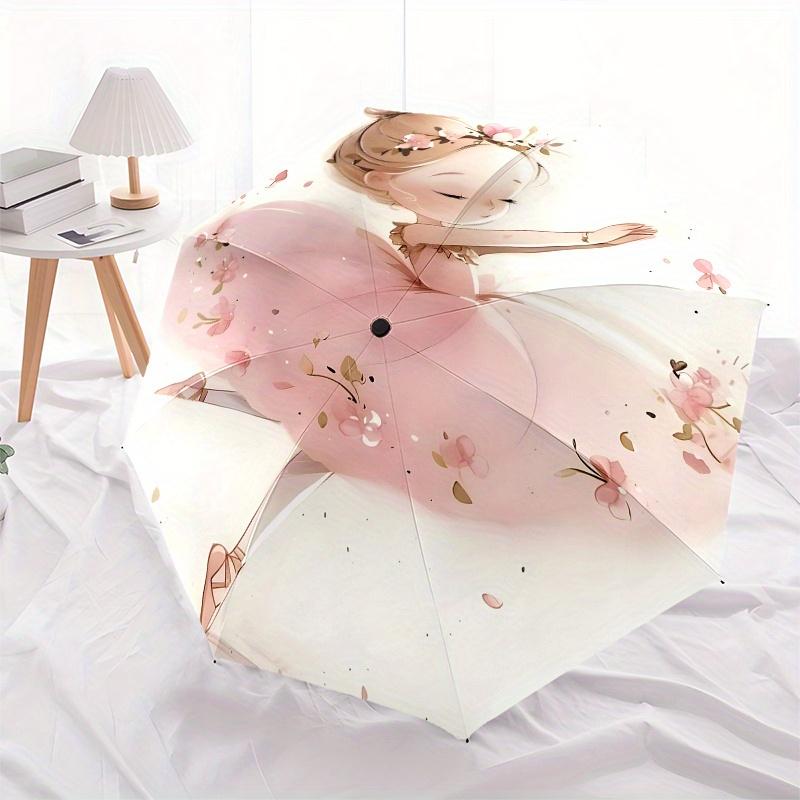 Ballerina, Flowers Automatic Folding Umbrella  Simple Eight Rib Design, Bright Color Pattern, Durable Iron Frame, Ideal for Travel and Outdo