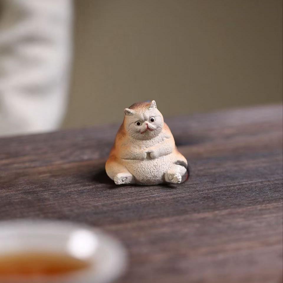 Yixing Zisha "Lucky Garfield Cat" Tea Pet - Cute, Soft, and Creative Healing Ornament