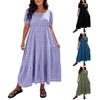 Women Plus Size Bohemian Maxi Dress Square Neck Puff Sleeve Loose Fit Casual Long Dress for Summer Beachwear