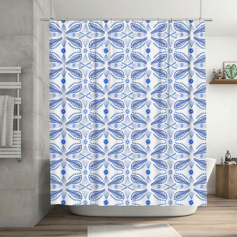 Vibrant Blue White Floral Shower Curtain Waterproof Fabric Decoration for Bathroom Decorations 72x84 Inch Size Available
