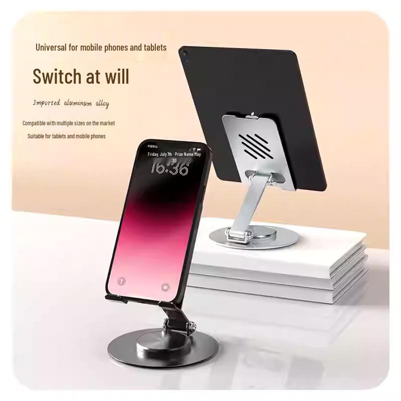 360° Rotating Foldable Metal Phone Stand for Desktop & Live Streaming