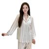 Long Korean Style Long-sleeved Ice Silk Pajamas Women's Simple Striped Pajamas Autumn and Winter Fashion Suit High-end Loungewear