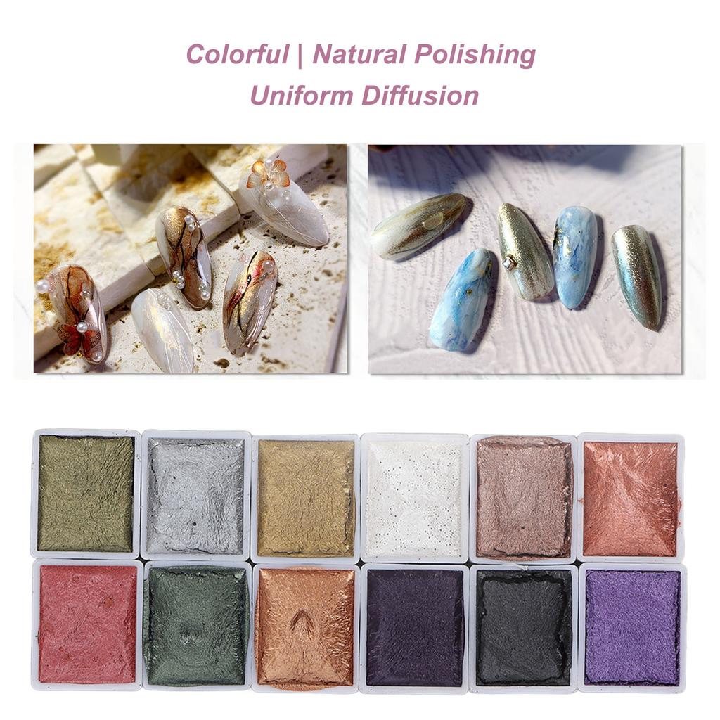 Vopsea Acuarelă Solidă cu Sclipici Perlat pentru Unghii, Pigment pentru Pictură Nail Art pentru Domnișoare