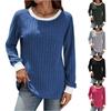 Women's Fashionable Round Neck Long Sleeved Color Blocked Loose Casual Pullover Top