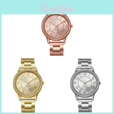 Classic Heart Shape Quartz Watch For Women With Diamond Accents And Alloy Steel Band