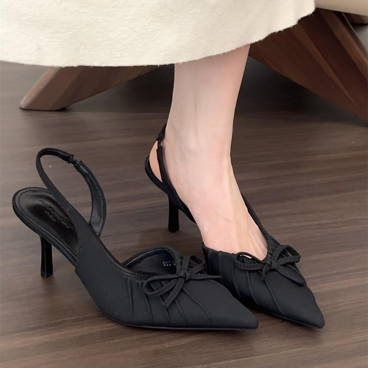 

Spring new bow pointed head bag head empty sandals femininity high heels leopard print sandals women 35 цветной печати леопарда